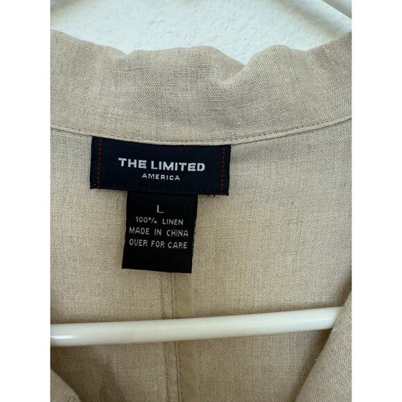 The Limited Tan Linen Button Up Blouse with Pockets L Adjustable Waist - Picture 3 of 9
